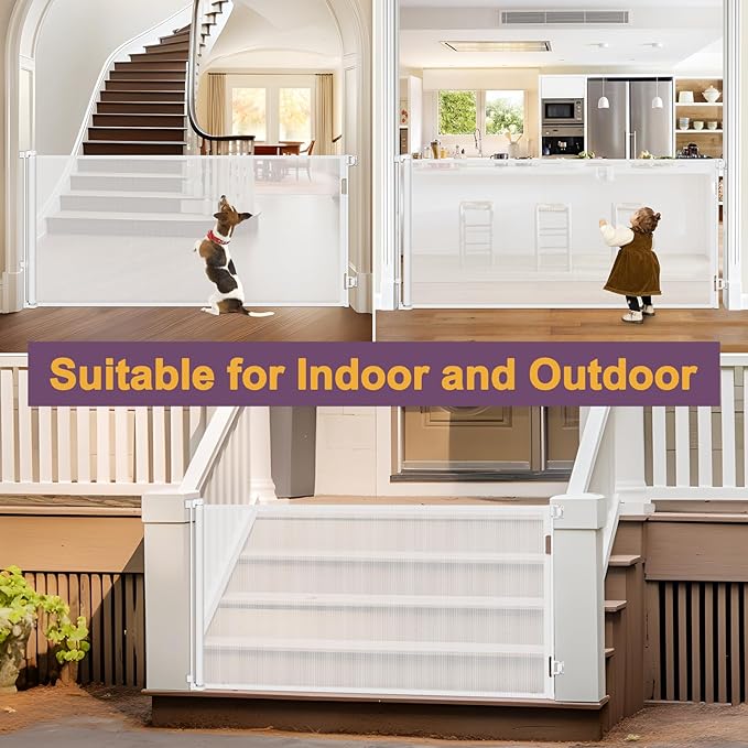 42" Tall X 160" Extra Wide Retractable Gates, Extra Tall Baby Gate for Large Openings, Tall Pet Gate for Dog Extra Long Mesh Baby Gate Indoor Child Gate for Doorways Outdoor Dog Gates for Decks, White