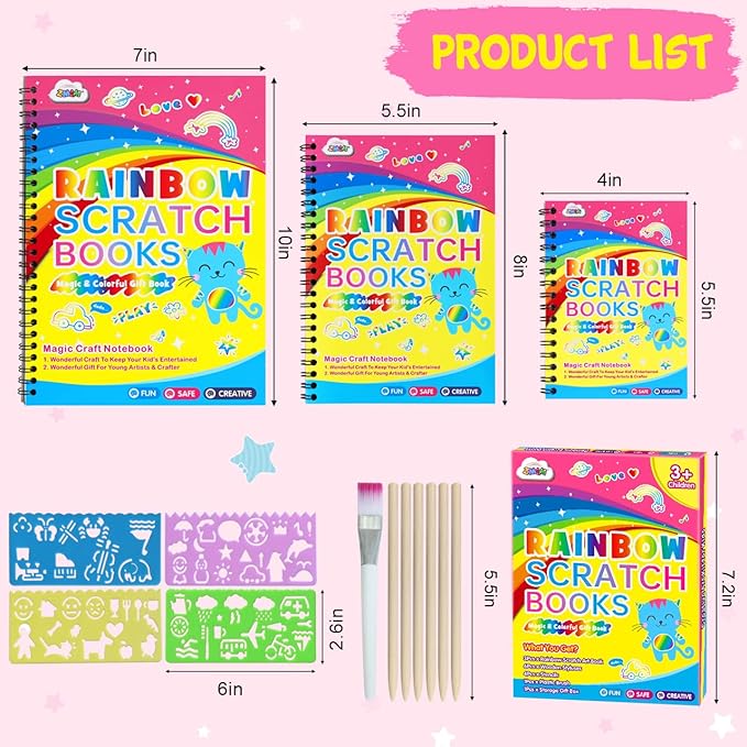 ZMLM Rainbow Scratch Paper for Kids: Art Craft Magic Paper Gift Set Coloring Drawing Supplies Kit for Teen Age 3-6 Girls Boys Game for Birthday Party Favor| Activity Fun| Learning
