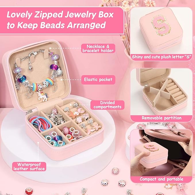 LifeisLuck Girls Charm Bracelet Making Kit with Jewelry Case for Kids Charm Pendant Bracelet Kit Jewelry Making DIY Art & Craft Kit for Kids Age 8-12 Birthday Gifts Valentine Christmas