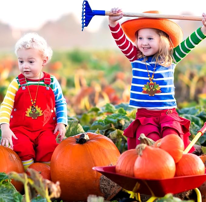 WorldBazaar Turkey Craft Kits For Kids 12 Pack Thanksgiving Turkey Necklace Crafts Bulk DIY Turkey kits Thanksgiving Party Activities Game