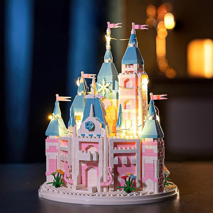 Architecture Sets Toy Building Blocks Pink Castle Set, House Building Blocks Set Miniature 1743 Pcs Micro Bricks Collectible Ideas Teen Girl Gifts Age 14 and up, DIY Decoration Home