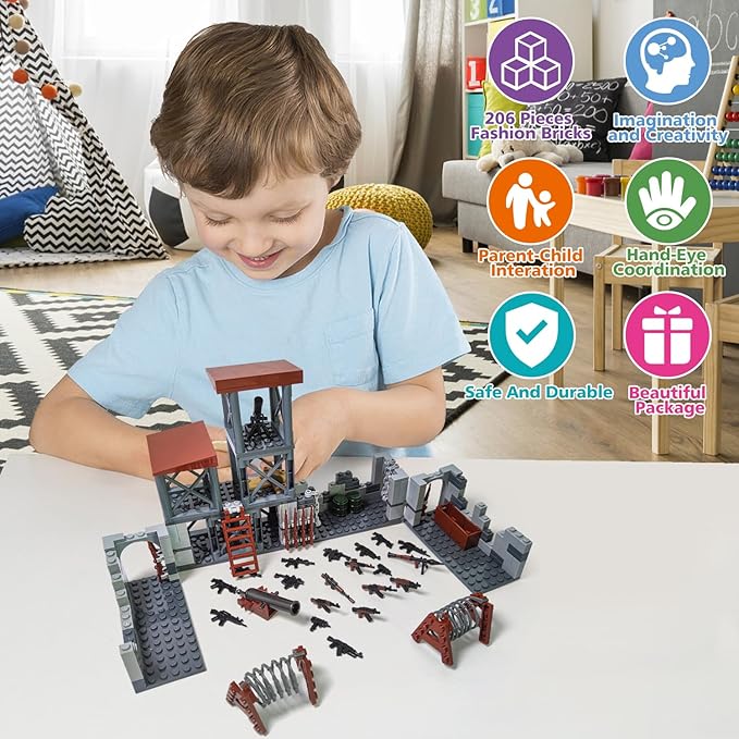 Military Base Building Brick Set, WW2 Army War Parts Accessories,STEM Army Defense Base Guard Tower Building Block Kit,Army Equipment Gear Sets,Christmas Birthday Gifts for Boys,Teens,Adults