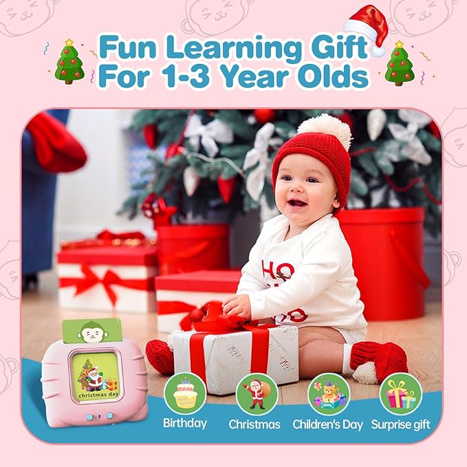 Talking Flash Cards for Toddlers 1 2 3 4 5 6 Years Old, Pocket Speech for Toddlers, Clear Voice & Thick Preschool Flash Cards Kids Gifts, Autism Toys, Speech Therapy Toys(296 Words Pink)