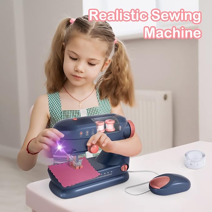 deAO Sewing Machine for Beginners,Sewing Machine Toy with Lights and Music,Control and Accessories Included,Sewing Kit for Kids from 8 Years Old