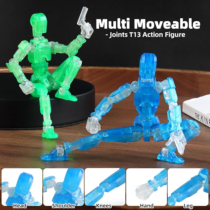 Luminous T13 Action Figure Set, 2PCS Titan 13 Robot Action Figure 3D Printed T13 Action Figure Articulated, Lucky 13 Gift for Collectors Desktop Decorations, Grow in The Dark Blue & Green