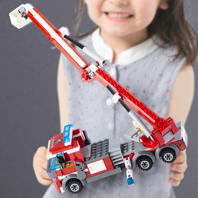 QLT QIAOLETONG City Fire Station Building Kit, 774 Pcs Building Set Including Fire Station, Fire Truck, Fire Helicopter,Fire Fighter, City Building Blocks STEM Toys Gift for Boys 6-10 Years Old.