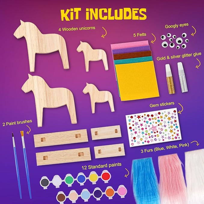 leffuny Unicorn Painting Kit for Kids - Unicorn Toys Wood Craft Kit - DIY Unicorn Gifts Toys kit - Arts and Crafts for Kids- Make Your Own Magic Unicorn Crafts- Christmas Gifts for Kids, Boys, Girls