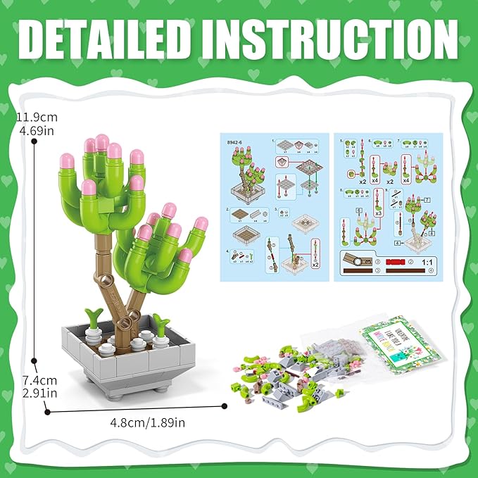 Valentines Day Gifts for Kids 6-12, 24 Pack Succulents Flower Bouquets Building Blocks with Gift Cards for School Classroom, Bulk Boy Girl Class Valentine Party Favors Exchange Gift Goodie Bag Stuffer