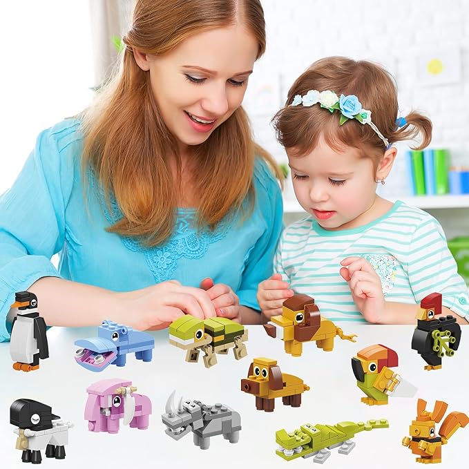 Party Favor for Kids, 12 in 1 Pre Filled Elephant Building Block Set-12 Pcs Mini Building Blocks Toys, STEM Building Blocks Toys,Classroom Prize Toys,Birthday Gifts,Goodie Bags,Carnival Prizes