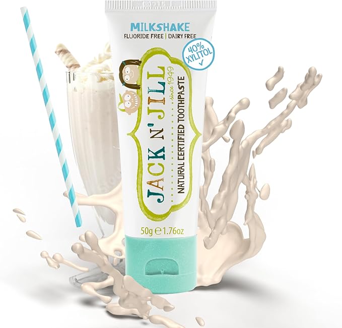 Jack N' Jill Natural Toddler Toothpaste for Baby, Kids and Infants 6 Months & Up, Fluoride Free Training Toothpaste for Toddlers 1-3, 40% Xylitol, BPA Free - Milkshake, 1.76 oz (Pack of 1)