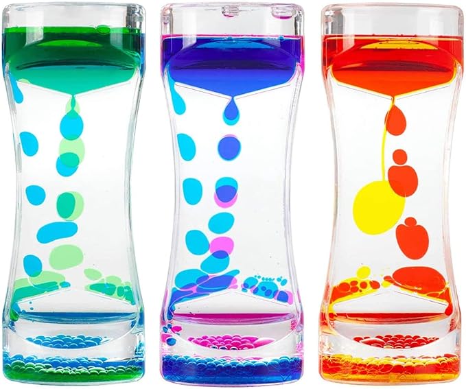 Oneshow Liquid Motion Bubbler Timer Colorful Oil Hourglass Liquid Sensory Toys Activity Fidget Toy Calm Stress Relief Desk Toys Desk Decor for Adults and Teenager Fidget Water Timers 3 Pack