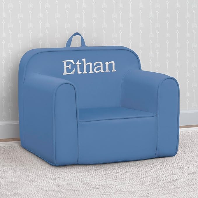 Delta Children Personalized Cozee Chair - Customize with Name – Foam Kids Chair for Ages 18 Months and Up, Indigo