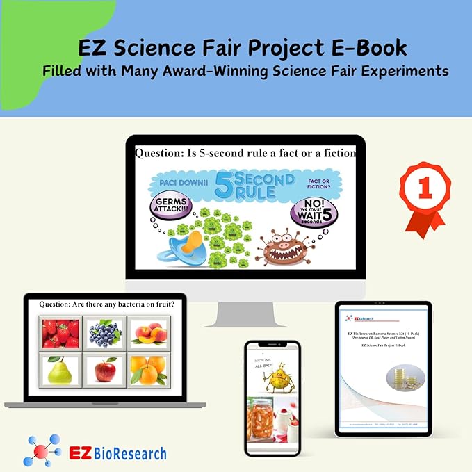 Bacteria Science Kit (IV): Top Science Fair Project Kit. Prepoured LB-Agar Plates And Cotton Swabs. Exclusive Free Science Fair Project E-Book Packed With Award Winning Experiments (IV)