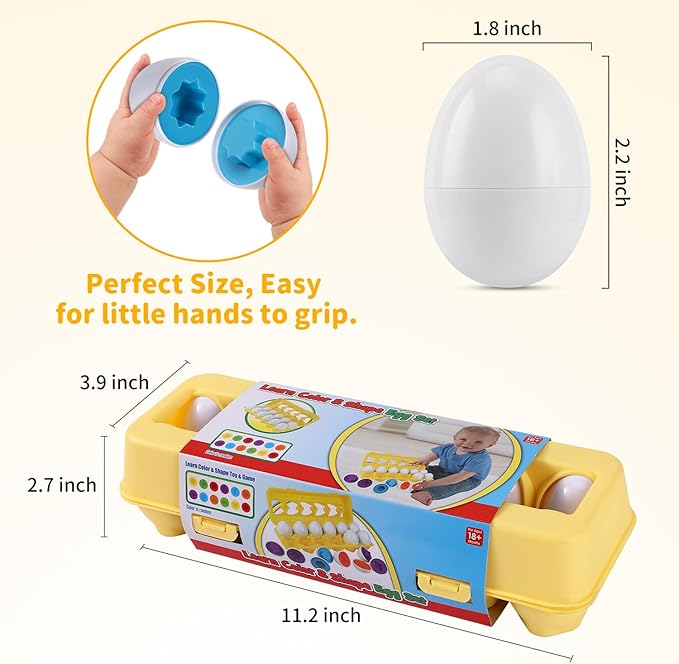 Matching Eggs 12 pcs Set Easter Eggs - Educational Color & Shape Recognition Sortere Skills Study Toys, Montessori Toys, STEM Educational Toy Gift for Toddler 1 2 3 Year Old