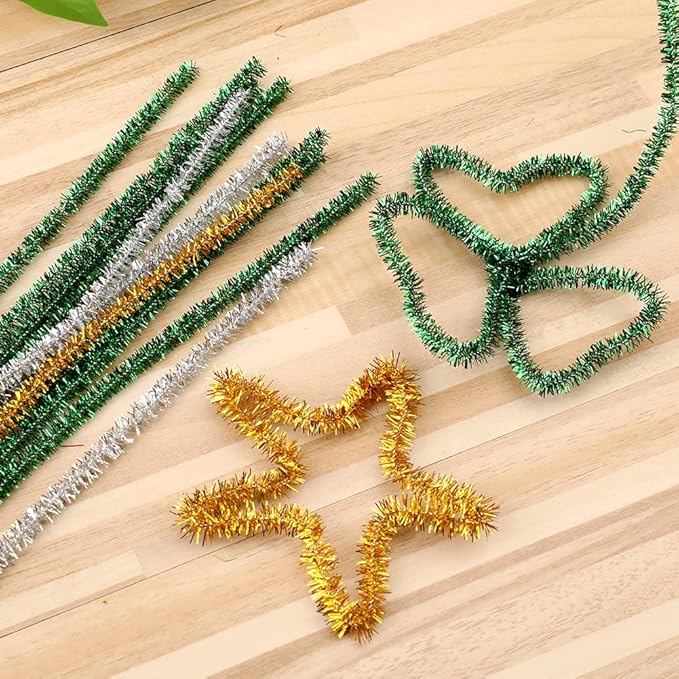 200 Pieces Pipe Cleaners, Christmas Glitter Pipe Cleaners, Pipe Cleaners Chenille Stem with 100 Pom Poms, Craft Pipe Cleaners for Creative Christmas Decoration Supplies Arts and Crafts Project