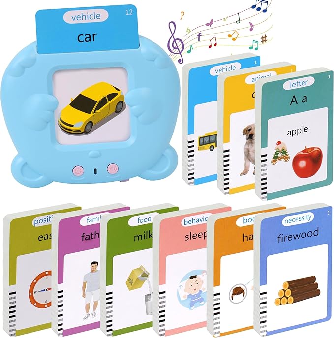 Toddler Talking Flash Cards with 255 Cards and 510 Words, Autism Sensory Toys, Speech Therapy, Montessori Toys, Learning Educational Gifts with Music for 3 4 5 6 Year Old Boys and Girls(Blue)