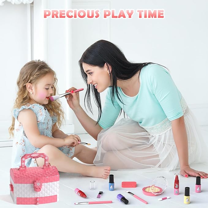 GirlsHome Kids Makeup Set for Girl 56 Pcs Washable Real Cosmetic, Non-Toxic Frozen Toys Toddler Makeup Kit, Frozen Princess Dress up Kit Christmas & Birthday Girl Gift for 3-12 (Frozen Pink)