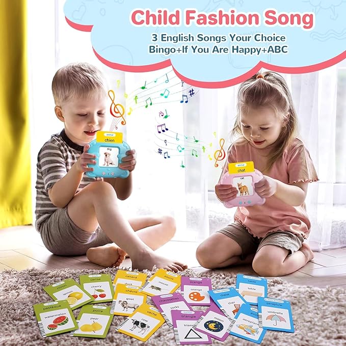 French & English Talking Flash Cards for Toddler 1-6 Year Olds, Learning Montessori Toys with 224 Sight Words, Speech Therapy Toys, Children's Sensory Preschool Learning Educational Birthday Gifts