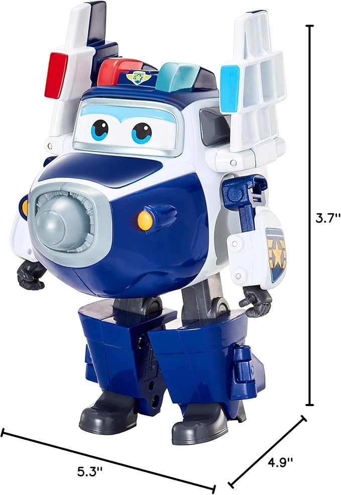 Super Wings 5" Transforming Supercharged Paul Airplane Toys Action Figure, Airplane to Robot in 10 Steps, Toy Plane for 3-5 Year Old Boys & Girls, Birthday Gifts for Preschool Kids