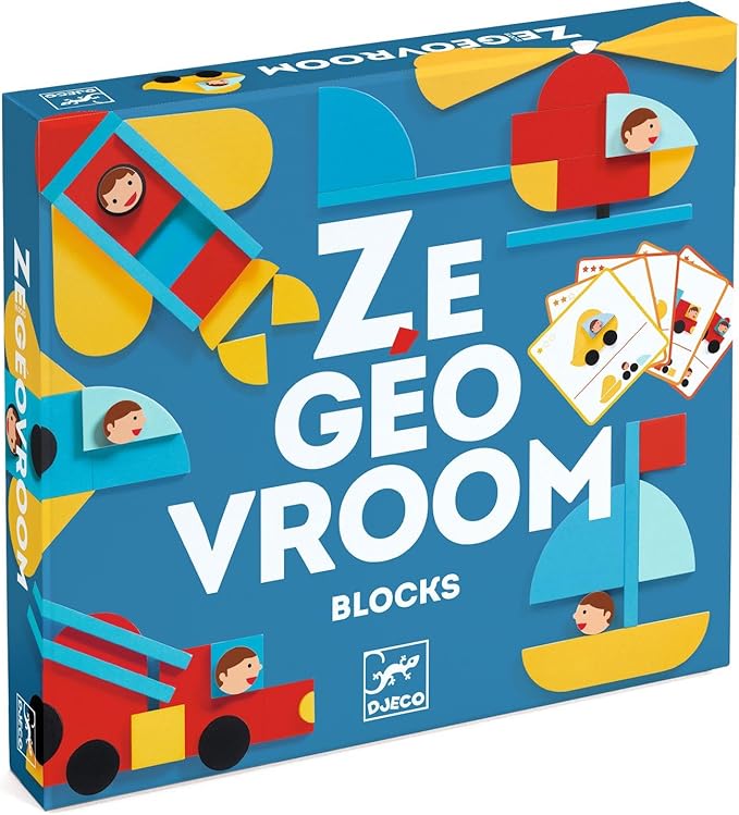 DJECO Ze Geovroum Construction Wooden Game - Educational Vehicle Puzzle for Toddlers & Kids - Fun & Challenging Activity for Friends & Family - Colorful Wooden Toy for Children 3+ Years Girls & Boys