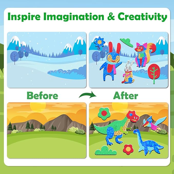 ZMLM Foil Art Kit for Kids - Arts Crafts Fun Mess Free Activity, Gifts for Ages 4 5 6 7 8 9 Girls Boys, Crafts for Kids Creative Birthday Easter Valentines Gifts Toys (Dinosaur & Animal)