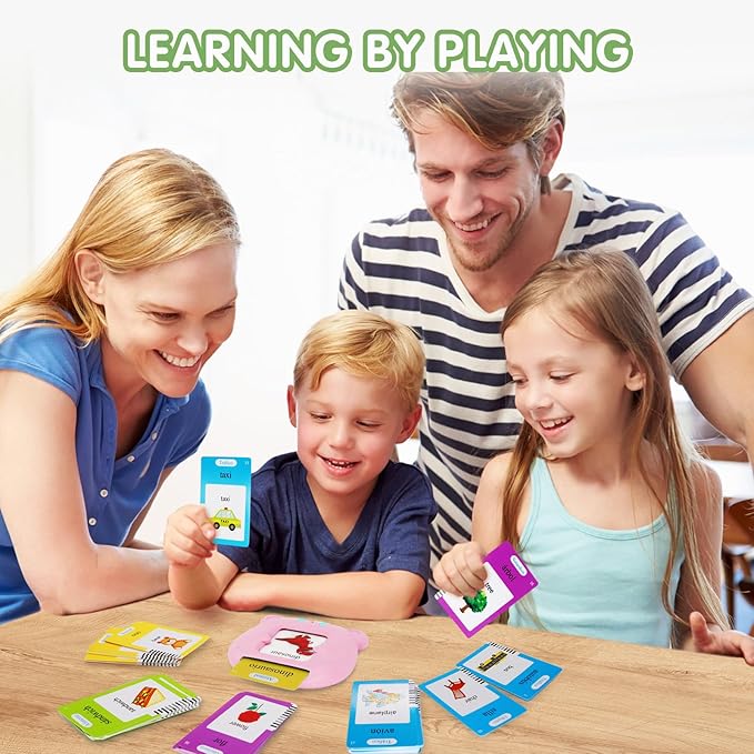 Spanish Talking Flash Cards for Toddlers 1 2 3 4 5 6 Years Boys Girls, Bilingual Toy for Kids Pocket Speech Audible Flashcards, Educational Sensory Toys