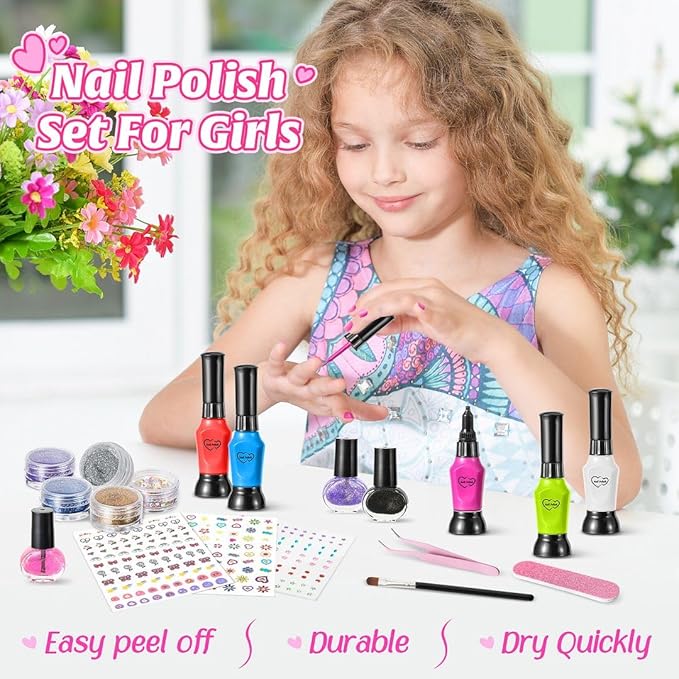 Shemira Nail Art Kit for Girls, Nail Polish Kit for Kids Ages 7-12 Years Old, Ideal Birthday Gift for Girls 7 8 9 10 11 12 Years Old, Nail Polish GIft Set for Teens