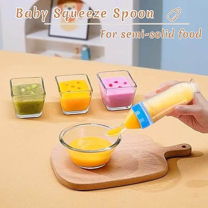 Baby Food Feeder Silicone Baby Food Dispensing Spoon-WAJIAYON, 3 oz Squeeze Feeding Spoons with Suction Cup for Boys Girl Kids Toddlers - Self Feeding Bottle Spoon-Pink
