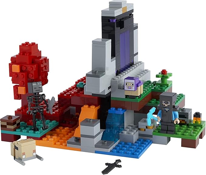 LEGO Minecraft The Ruined Portal Building Toy 21172 with Steve and Wither Skeleton Figures, Gift Idea for 8 Plus Year Old Kids, Boys & Girls