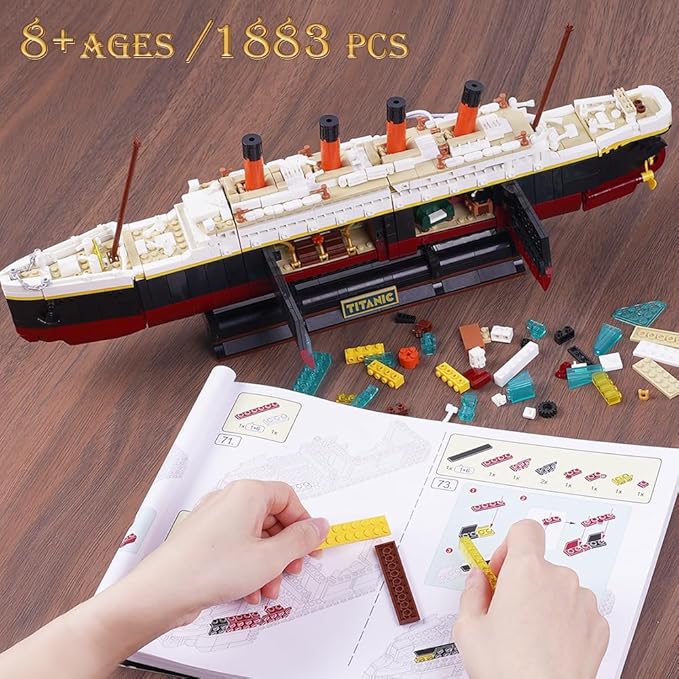 Titanic Building Set with LED Light, 2 in 1 Titanic Ship Mini Building Block 1883 PCS, Ship Model with Glacier Display Stand, Building Brick Toy Gift for Adults Teens Kids Boys Girls 10 11 12+
