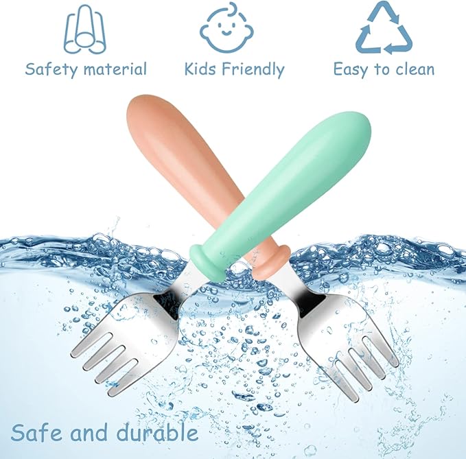 Pimoys 6 Pieces Toddler Forks Baby Forks Kids Forks with Round Handle, Stainless Steel Toddler Utensils Baby Silverware Metal Cutlery Set BPA Free, Dishwasher Safe