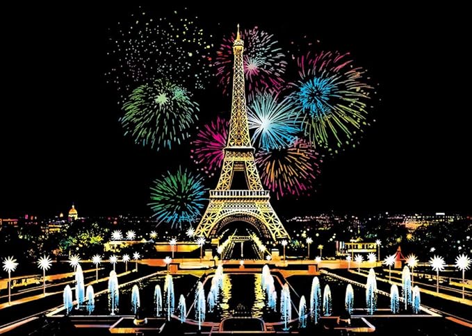 Georgie Porgy Scratch Paper Art A3 Set DIY Arts and Crafts Kits for Kids Adults, Magic Rainbow Scratch Postcard for Christmas Birthday Gift with Scratching Tools Kit (Paris + Louvre)