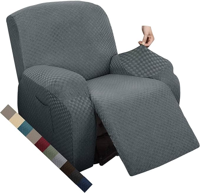 MAXIJIN Oversized Recliner Covers That Stay in Place 4 Pieces Stretch Large Recliner Chair Covers Jacquard Dogs Cats Proof Reclining Slipcovers with Elastic Bottom (XL Recliner, Dark Gray)