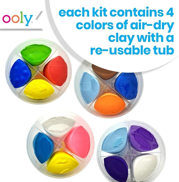 Ooly Creatibles, 16 Colors Air Dry Clay Expansion Set for Kids Crafts, Modeling Clay in 16 Colors, 4 Tubs, Airdry DIY Art Expansion Set for Kids Ages 6 and Up