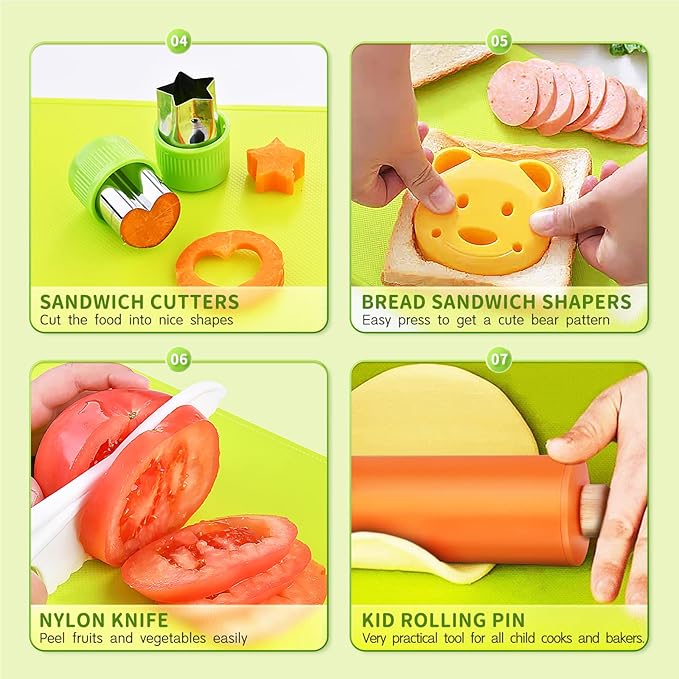 Montessori Kitchen Tool for Toddlers, Wulumu 15Pcs Kids Cooking Set Real Children Safe Kitchen Set Include Toddler Knives Cutting Boards Peeler Rolling Pin for Toddler Birthday Gift Christmas