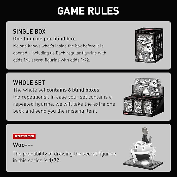 POP MART Disney Steamboat Willie Series Figures, 6PCs Disney Blind Box Figures, Random Design Action Figures Collectible Toys Home Decorations, Holiday Birthday Gifts for Boys and Girls, Whole Set