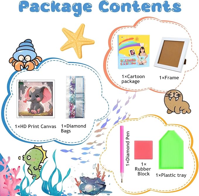 Reivworl Diamond Art Kits for Kids, Elephant Diamond Art for Kids Ages 8-12, Elephant Diamond Painting Kits for Kids for Home Wall Decor (8x8Inch)