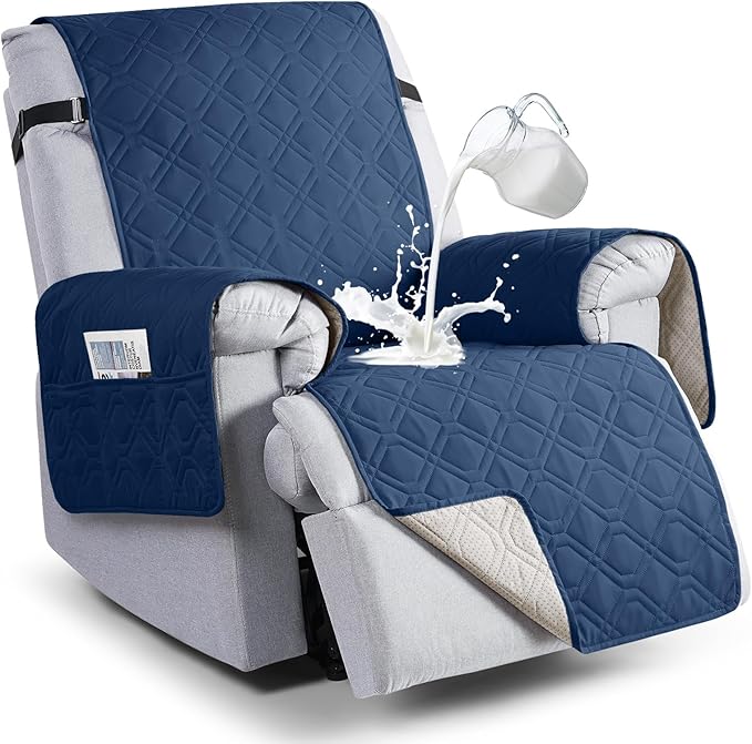 VANSOFY 100% Waterproof Recliner Chair Covers, Recliner Cover Non-Slip Dog Chair Cover Furniture Protector Washable Slipcover with Pocket, Elastic Straps for Pets, Dogs(Ocean Blue, 30")