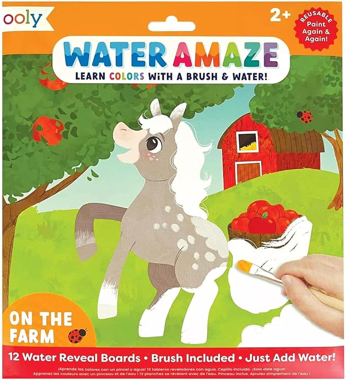 Ooly Water Amaze - Includes 12 Reveal Boards & Brush, Reusable Reveal Pads for Kids, Coloring Books for Toddlers, Paint with Water Books Ages 2+, On The Farm