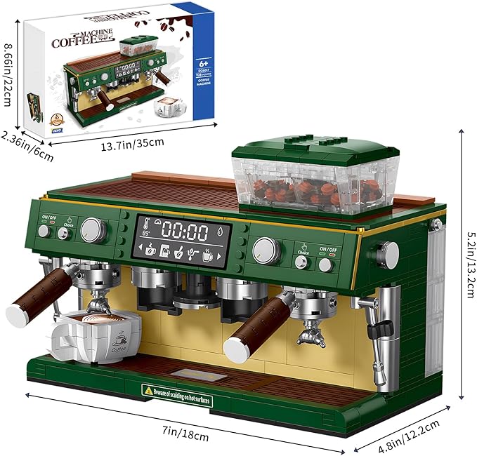 Espresso Double-Head Coffee Maker Model Micro Bricks Building Blocks Set Unique Gifts for Coffee Lover Kids Adults 928 Pieces