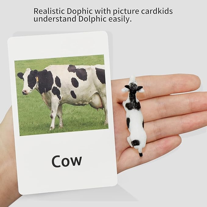 Farm Animal Toys with Flash Cards - 12 Sets of Realistic Animal Figures - Educational Learn Cognitive Toys & Animal Matching Game Playset for Toddlers Kids