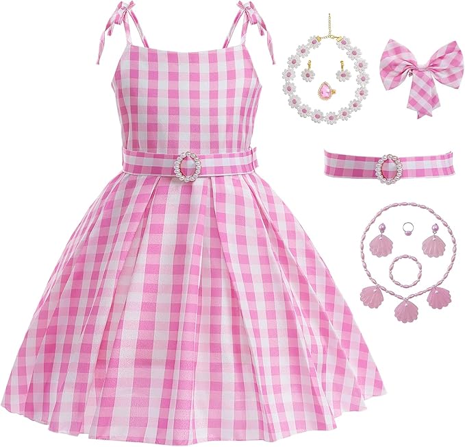 Girls Pink Costume Dress Movie Cosplay Dress Up Kids Outfits Halloween Birthday Party