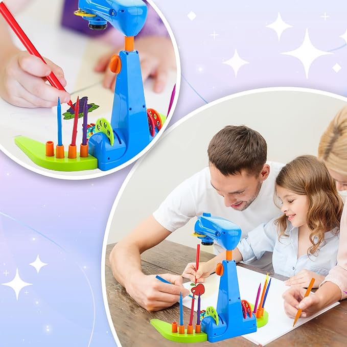 Enjoy Myself Kids Projection Drawing Toy,Smart Kids Projection Drawing Sketcher with 32 Cartoon Patters,Adjustable Art Sketcher Projector with 12-Color Watercolor Pens,8-Color Erasable Pens,Blue