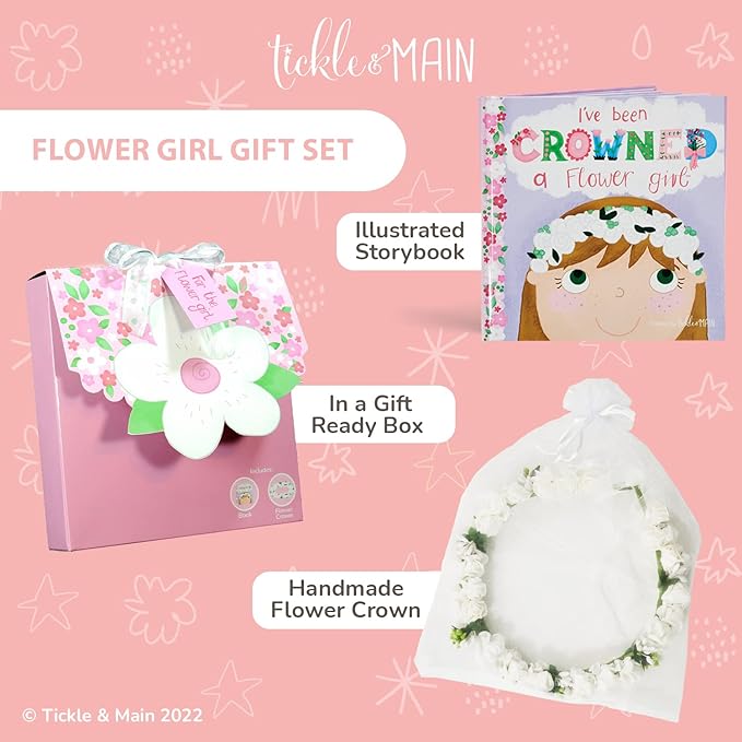 Tickle & Main Flower Girl Gift Set, Flower Girl Proposal, Book with Floral Crown Headband Headpiece in Adorable Gift Box