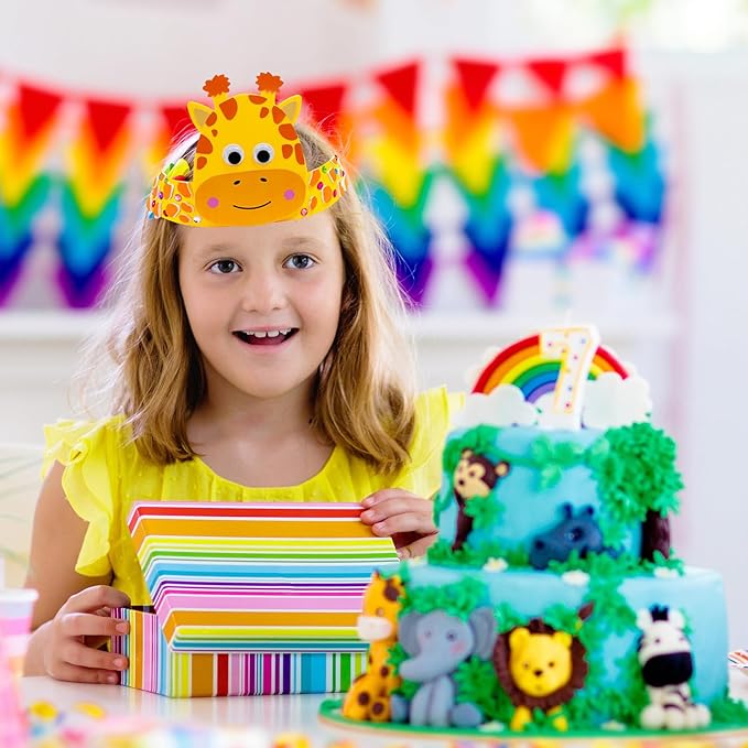 Winlyn 24 Sets Jungle Animal Headbands Craft Kits Safari Animal Crown Art Sets DIY Zoo Animal Party Headbands Animal Foam Stickers for Kids Jungle Safari Birthday Activities Party Favors Decorations
