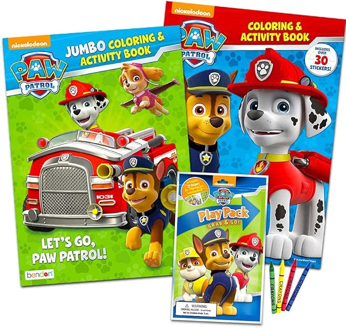 Nick Shop Paw Patrol Coloring Book Super Bundle Set - 2 Coloring and Activity Books, Over 50 Stickers and Mini Crayons