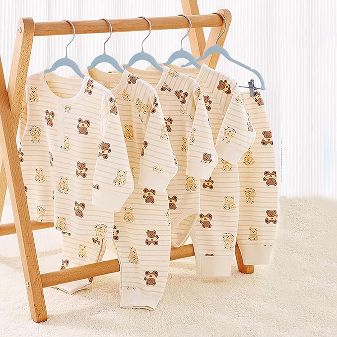 Baby Clothes Hangers with Clips, 24 Packs Kids Velvet Clothes Hangers, Heavy-Duty Childrens Hangers, Storage Organizer Clothing Hangers for Shirts, Pants, Skirts, Dresses, Jackets, Coat Blue