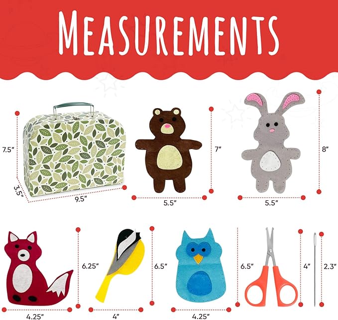 Woodland Animals Kids Sewing Kit, Educational Beginner Arts & Crafts Gift for Boys and Girls Ages 7 to 13 DIY Learn to Sew Embroidery