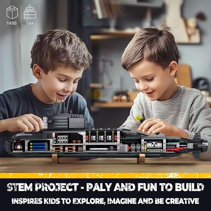 Strategic Nuclear Submarine Toy Building Blocks Set for Adult Kids, WW2 Historical Military Battleship Model Kit with Light, Home Office Decor Collection, Gift for Men Boys Teens 10 12 14 16+ (1498cs)