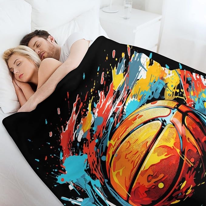 Custom Basketball Blanket - Soft Flannel Sports Basketball Blankets for Teens Adults Women Men Basketball Lovers - Warm Basketball Throw Blankets for All Season Lap, Chair, Sofa, Couch, Bed - 80"x60"